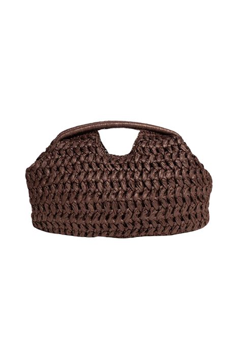 Weili Zheng Woven Raffia Clutch Bag with Structured Top Handle  Dark Brown WEILI ZHENG |  | S26AH06BN29